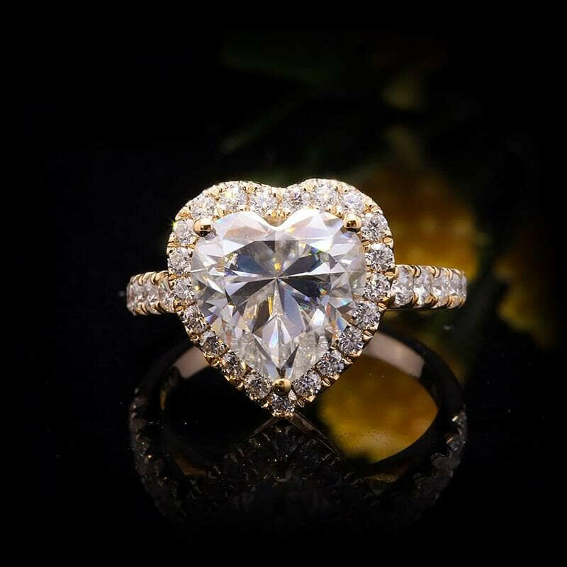 14k Yellow Gold 4.0 Ct Heart Cut Diamond Halo Engagement Ring-Evani Naomi Jewelry
