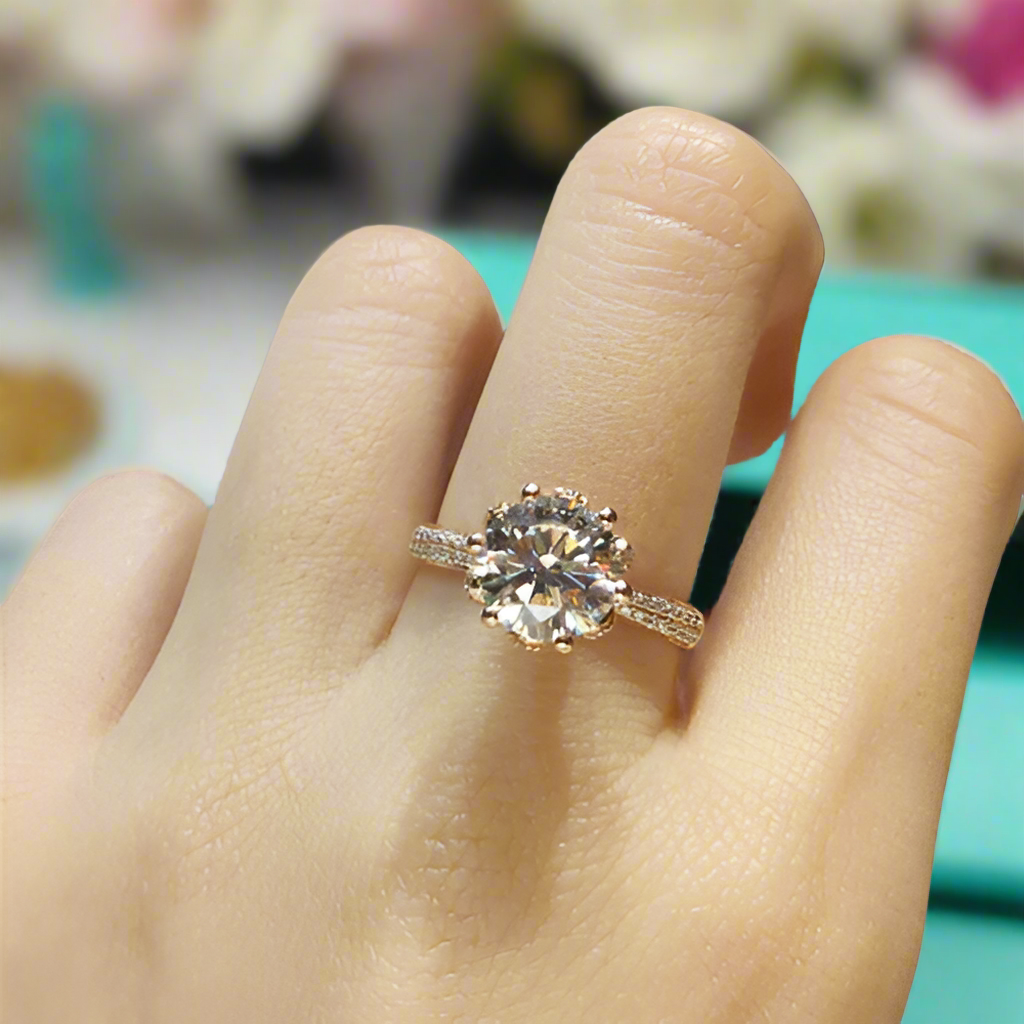 18K Rose Gold 2.0 Ct Round Cut Diamond Blossom Engagement Ring-Evani Naomi Jewelry