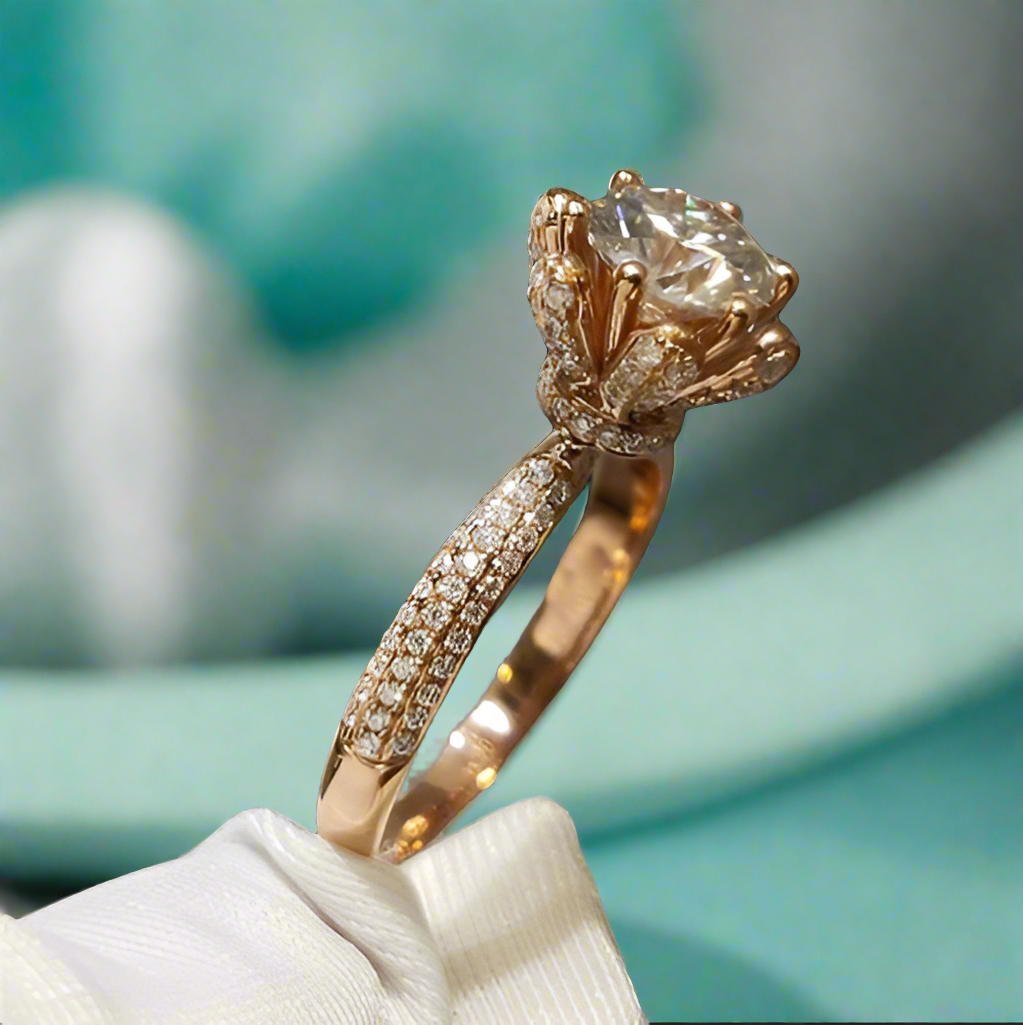 18K Rose Gold Round Cut Diamond Engagement Ring-Evani Naomi Jewelry