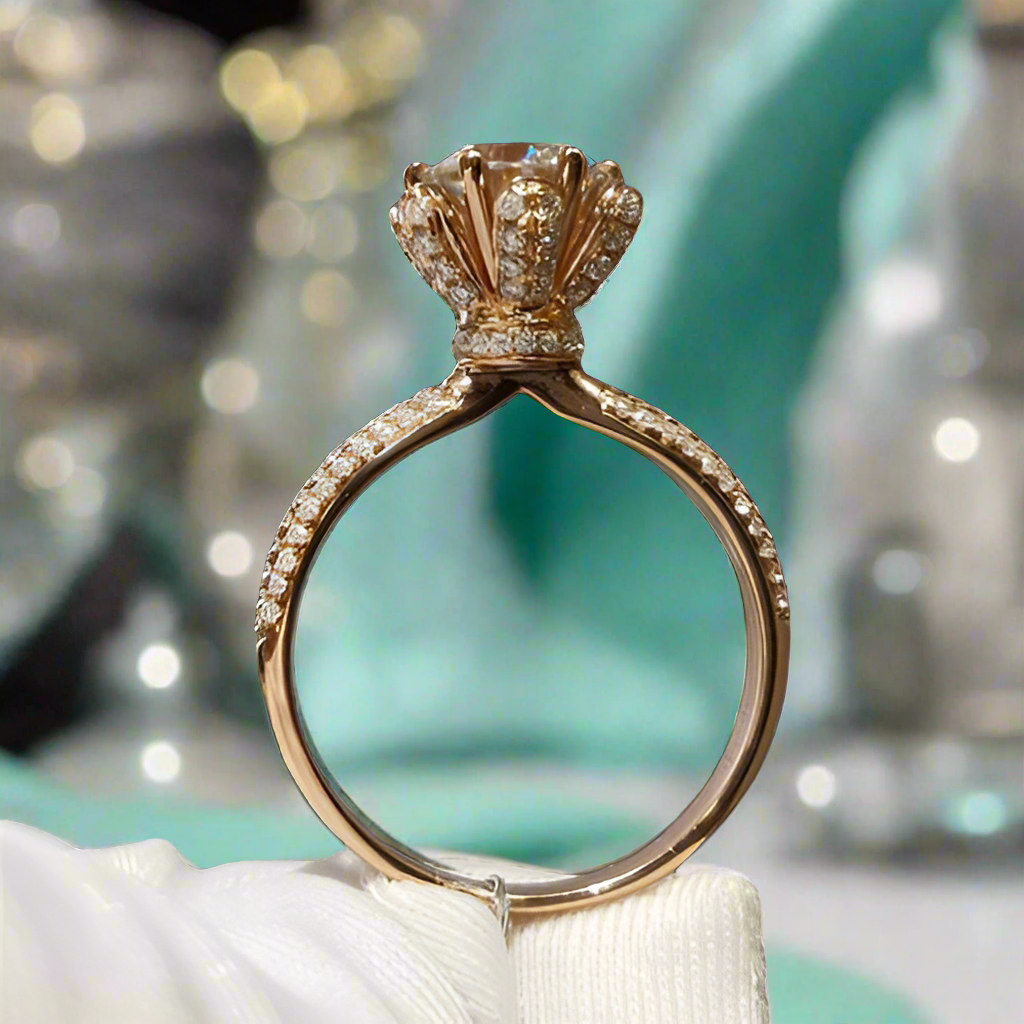 18K Rose Gold Round Cut Diamond Engagement Ring-Evani Naomi Jewelry