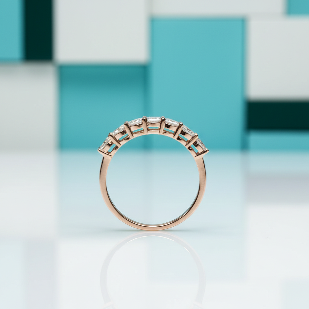 18K Rose Gold Round Cut Diamond Wedding Band-Evani Jewelry