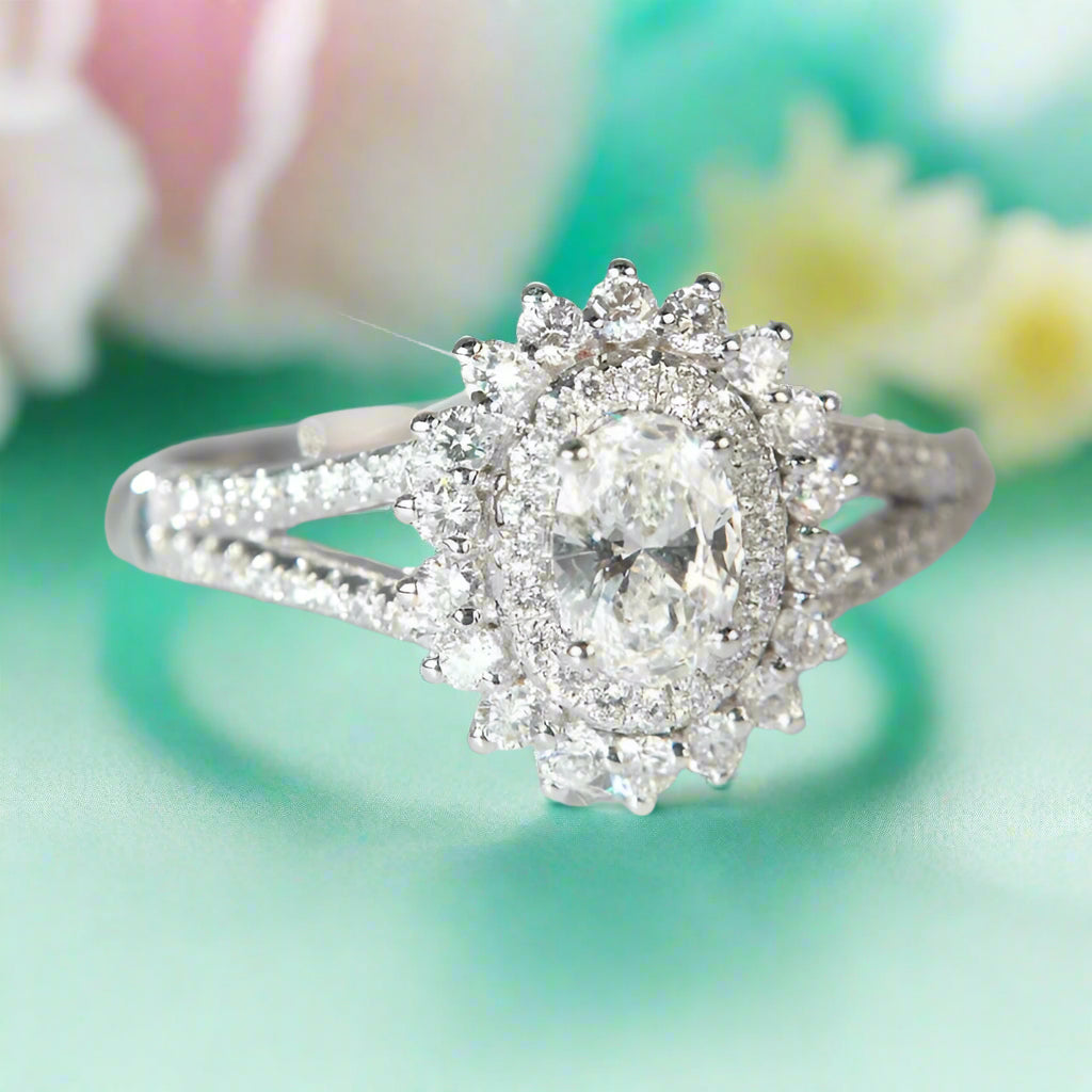 18K White Gold 1.0 Ct Oval Cut Diamond Engagement Ring-Evani Naomi Jewelry