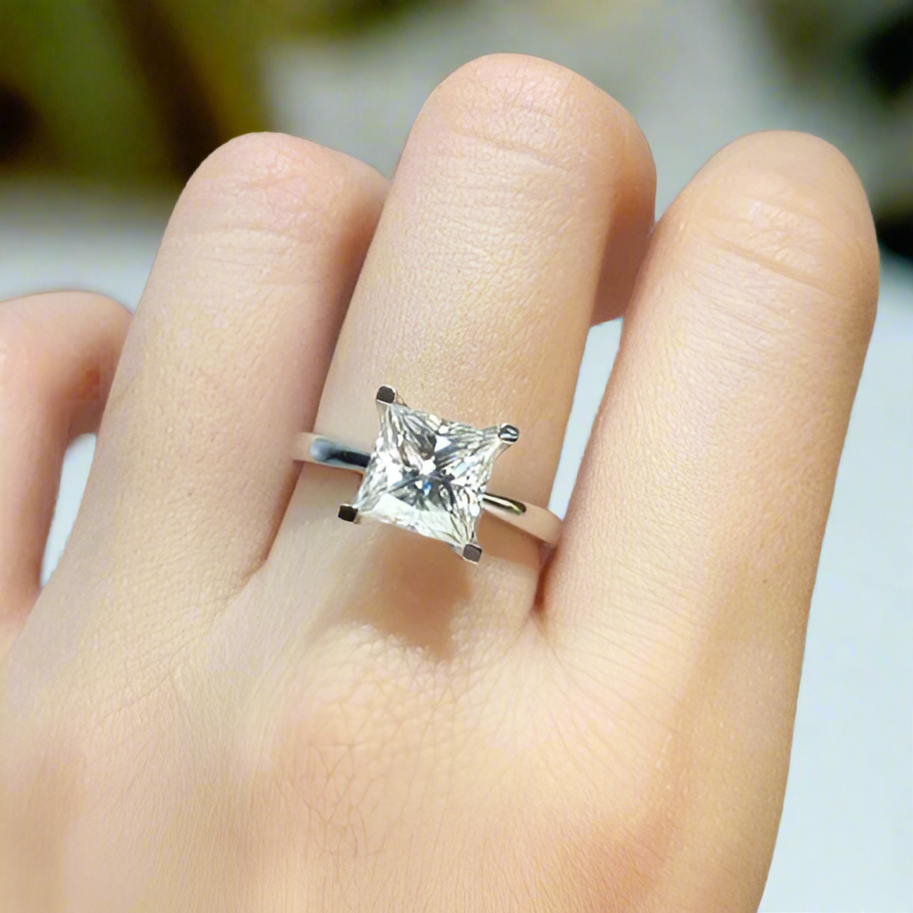 18K White Gold 2.0 Ct Princess Cut Diamond Engagement Ring-Evani Naomi Jewelry