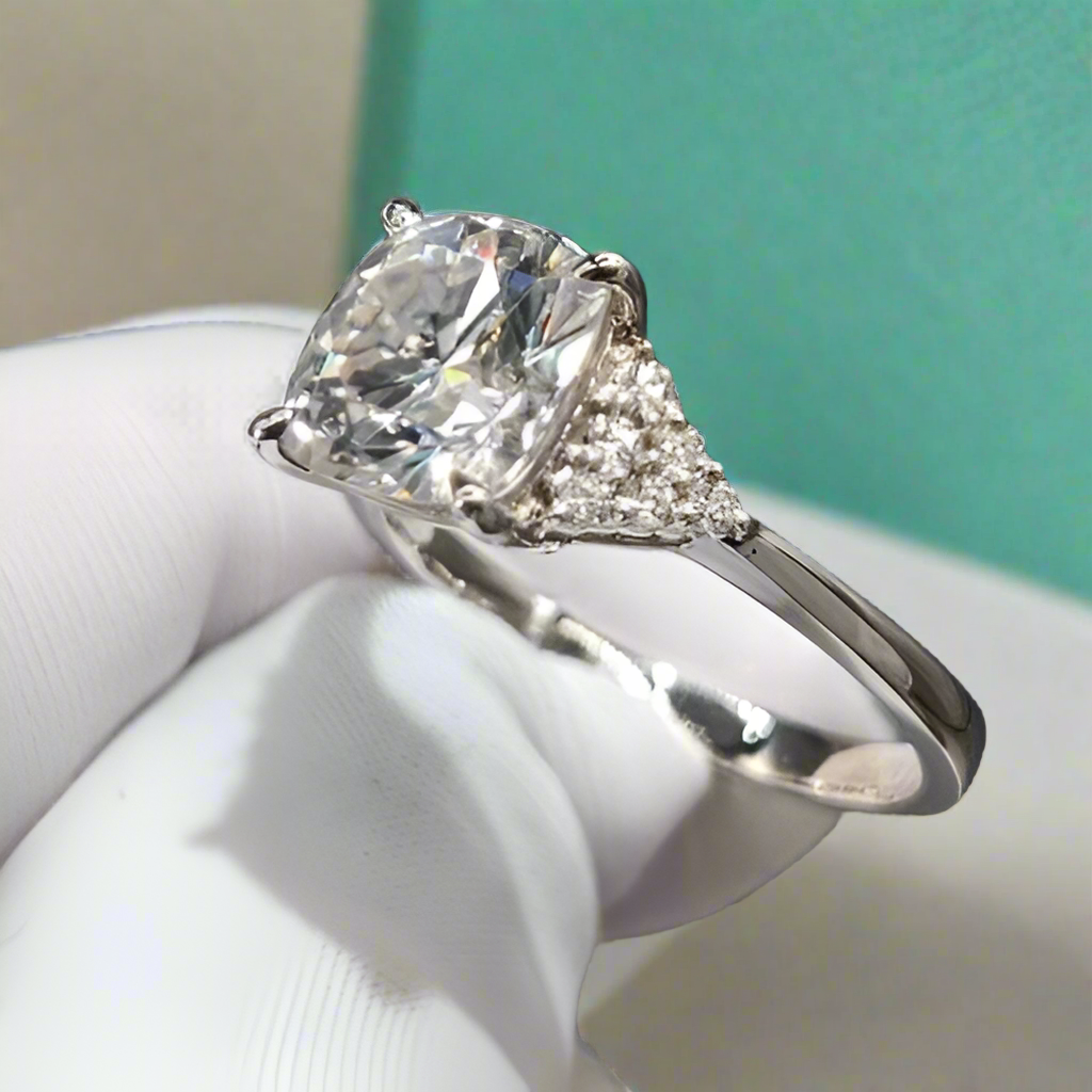 18K White Gold 3.0 Ct Cushion Cut Diamond Engagement-Evani Naomi Jewelry