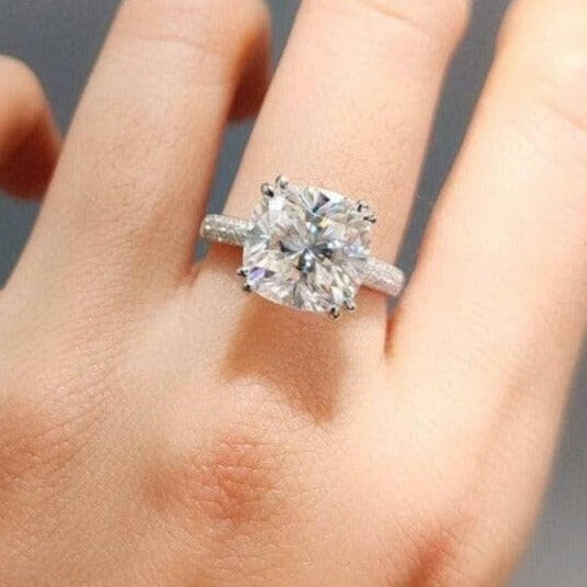 18K White Gold 5.0 Ct Cushion Cut Diamond Engagement Ring-Evani Naomi Jewelry