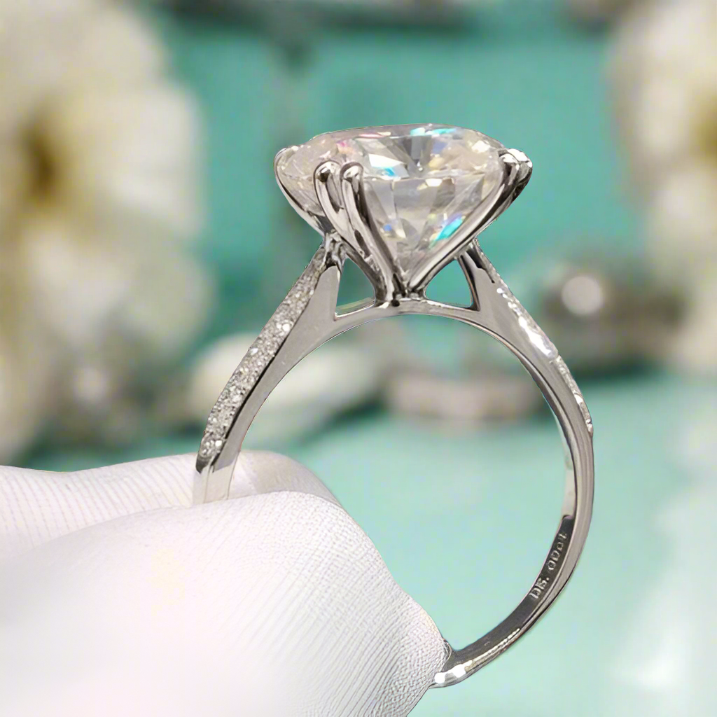 18K White Gold 5.0 Ct Cushion Cut Diamond Engagement Ring-Evani Naomi Jewelry
