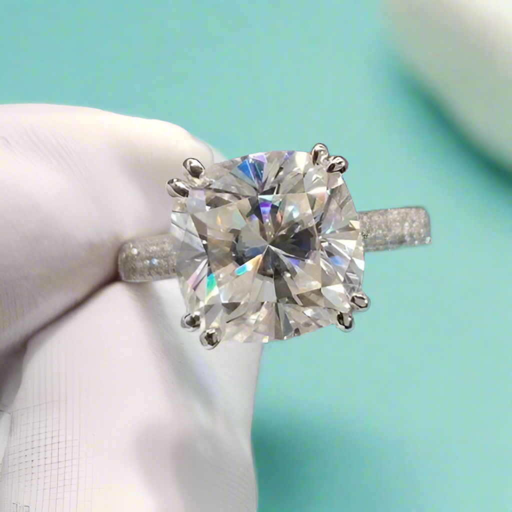 18K White Gold 5.0 Ct Cushion Cut Diamond Engagement Ring-Evani Naomi Jewelry