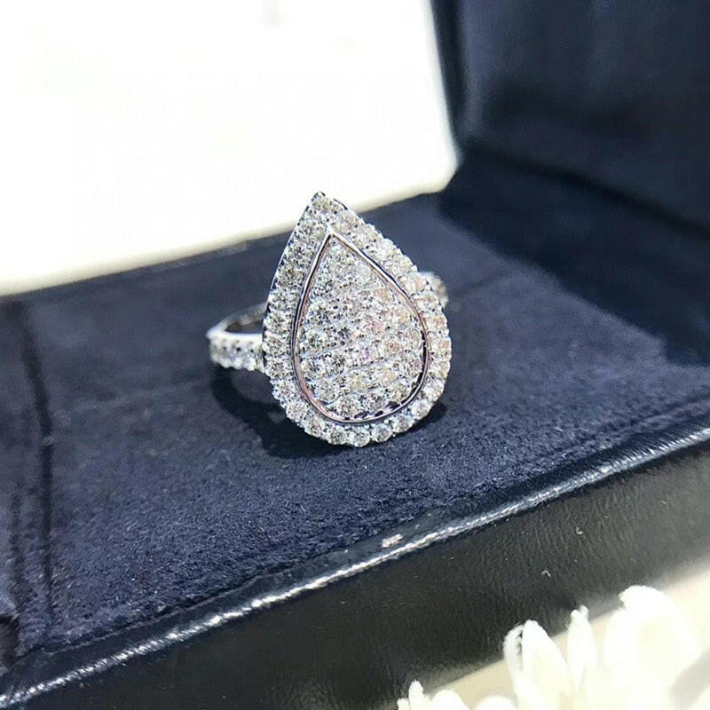 18K White Gold Diamond Pear Shaped Engagement Ring-Evani Naomi Jewelry