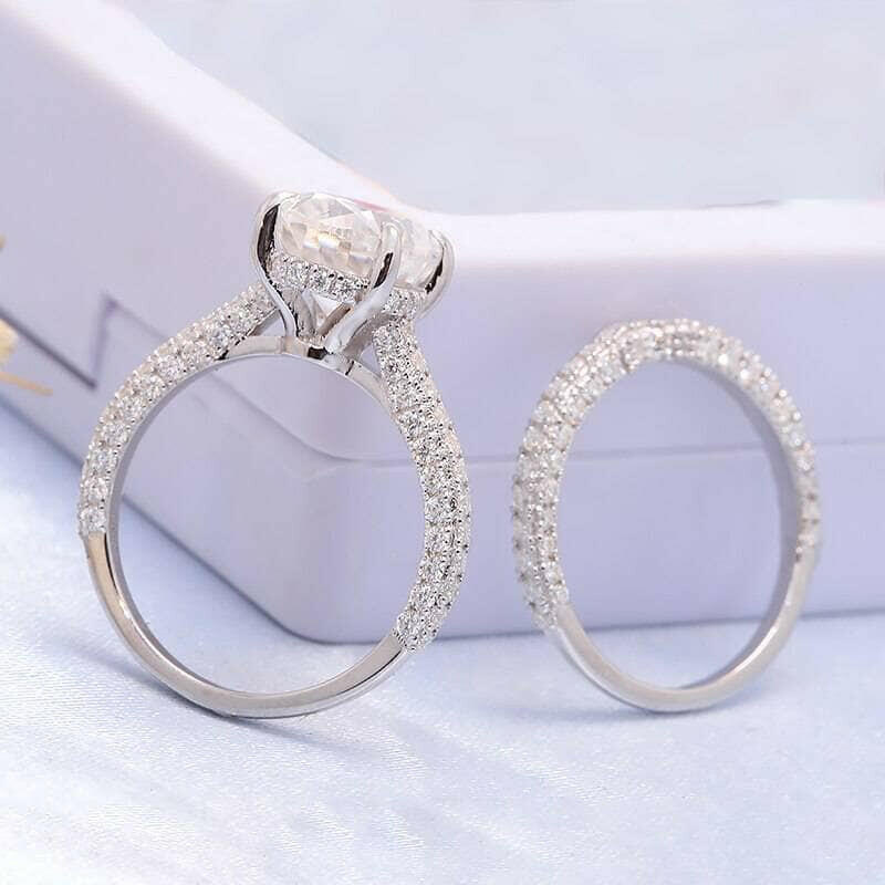 18K White Gold Oval Diamond Engagement Ring Set-Evani Naomi Jewelry