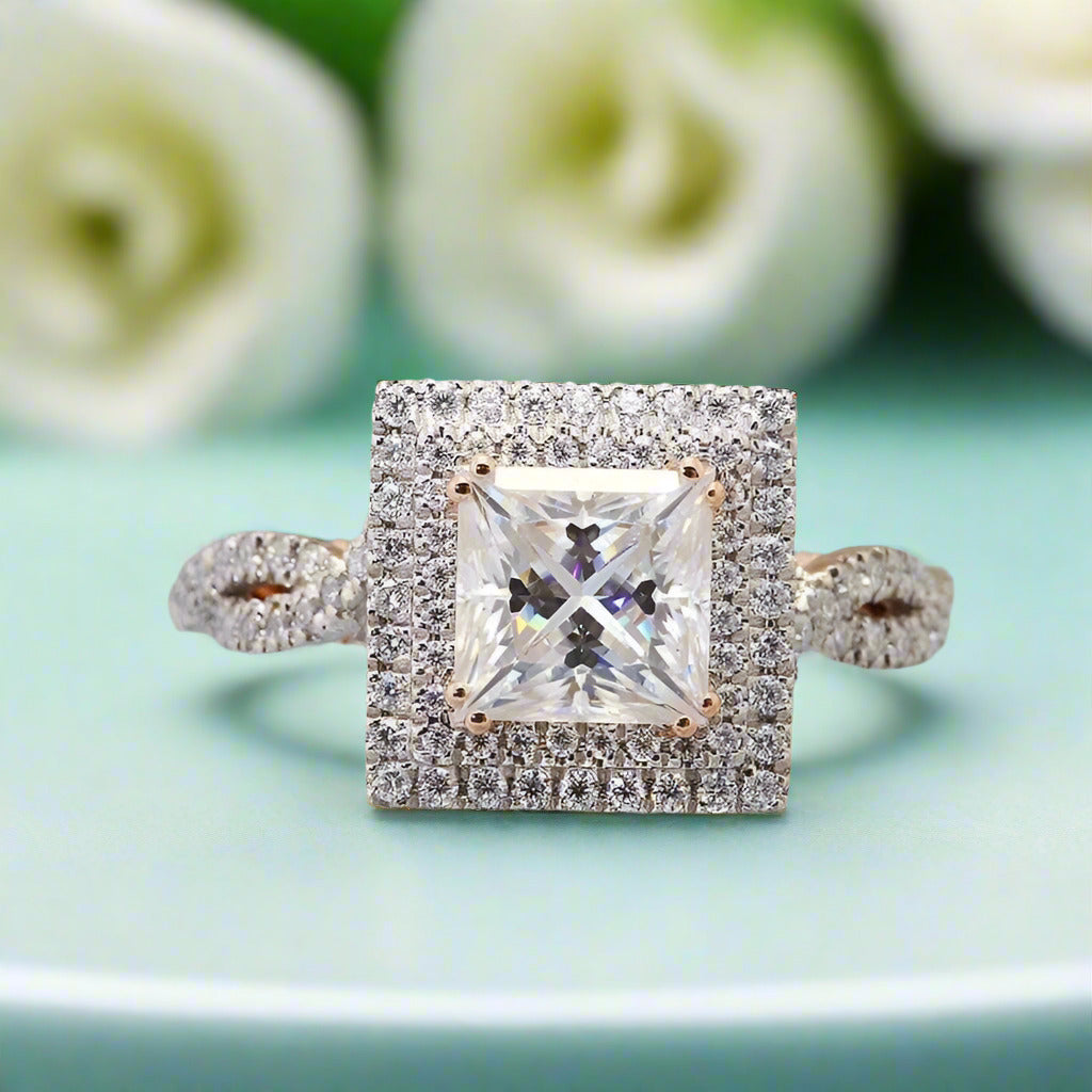 18K White and Rose Gold Princess Cut Diamond Engagement Ring-Evani Naomi Jewelry