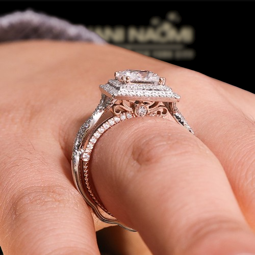 18K White and Rose Gold Princess Cut Diamond Engagement Ring-Evani Naomi Jewelry