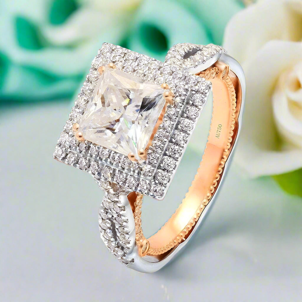 18K White and Rose Gold Princess Cut Diamond Engagement Ring-Evani Naomi Jewelry