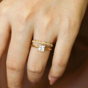 18K Yellow Gold Princess Cut Diamond Twist Engagement Ring Set-Evani Naomi Jewelry
