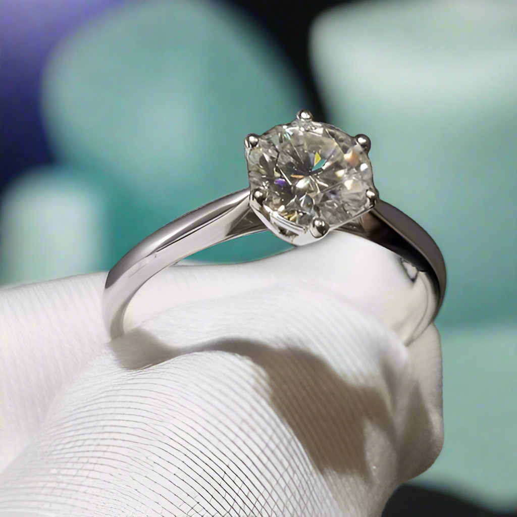 18k White Gold 1.0 Ct Round Cut Diamond Engagement Ring-Evani Naomi Jewelry