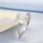 18k White Gold Emerald Cut Diamond Hidden Halo Engagement Ring-Evani Naomi Jewelry