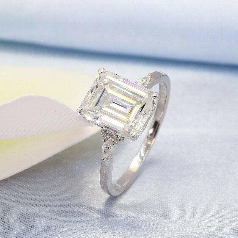 18k White Gold Emerald Cut Diamond Hidden Halo Engagement Ring-Evani Naomi Jewelry