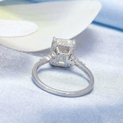 18k White Gold Emerald Cut Diamond Hidden Halo Engagement Ring-Evani Naomi Jewelry