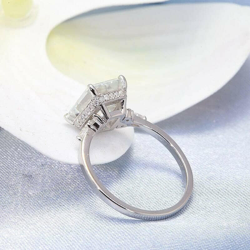 18k White Gold Emerald Cut Diamond Hidden Halo Engagement Ring-Evani Naomi Jewelry