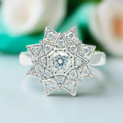 18k White Gold Round Diamond Sunflower Design Engagement Ring-Evani Naomi Jewelry