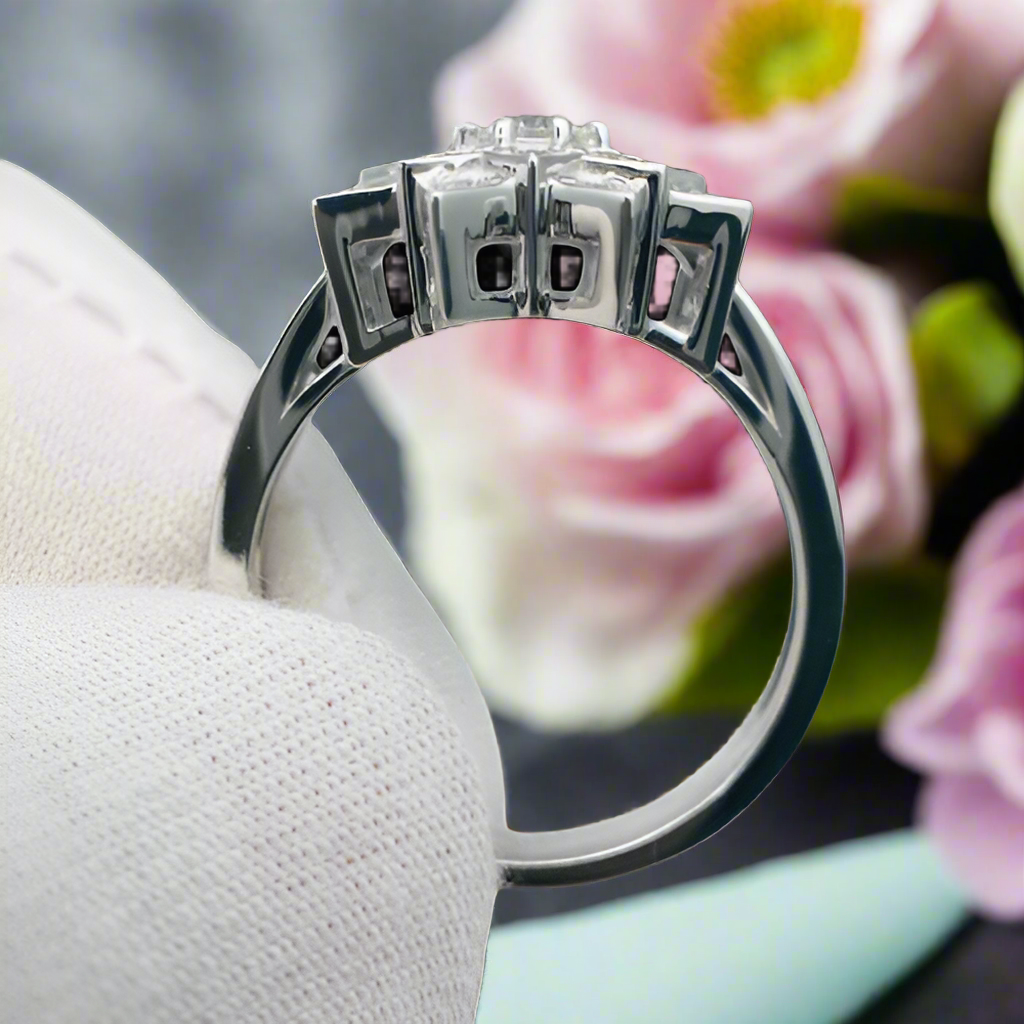 18k White Gold Round Diamond Sunflower Design Engagement Ring-Evani Naomi Jewelry