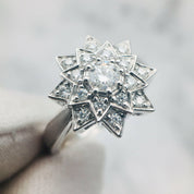 18k White Gold Round Diamond Sunflower Design Engagement Ring-Evani Naomi Jewelry