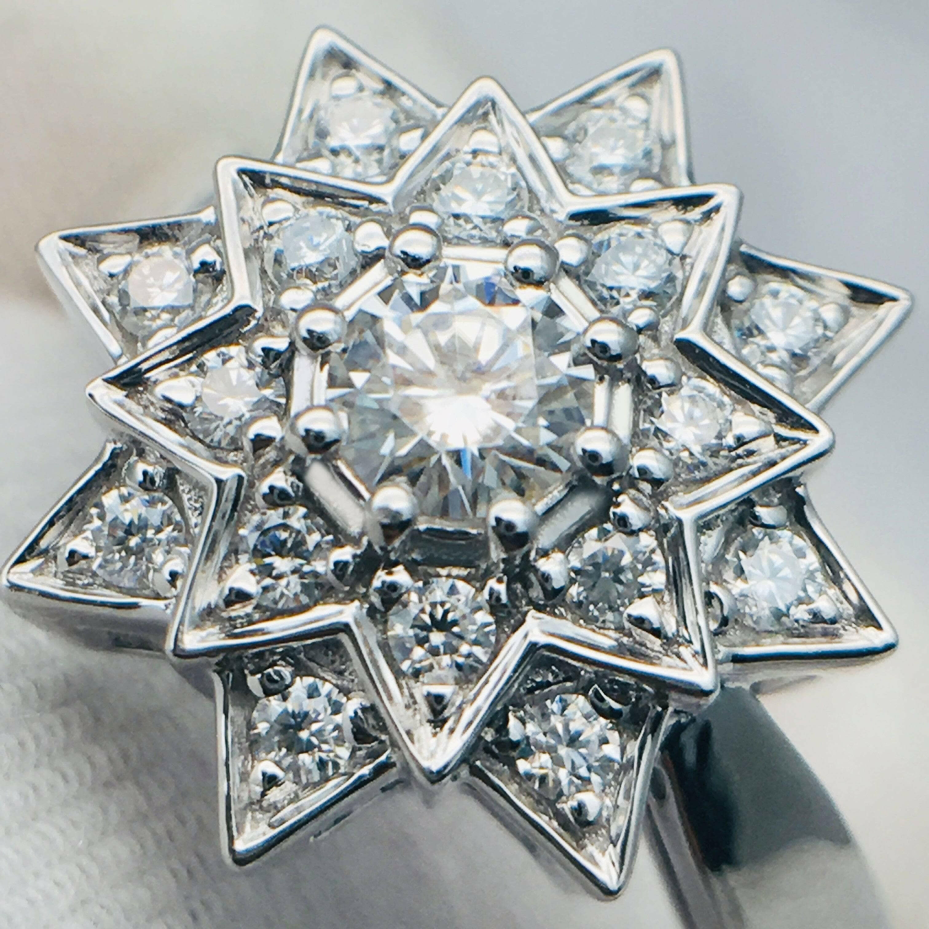 18k White Gold Round Diamond Sunflower Design Engagement Ring-Evani Naomi Jewelry
