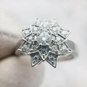 18k White Gold Round Diamond Sunflower Design Engagement Ring-Evani Naomi Jewelry