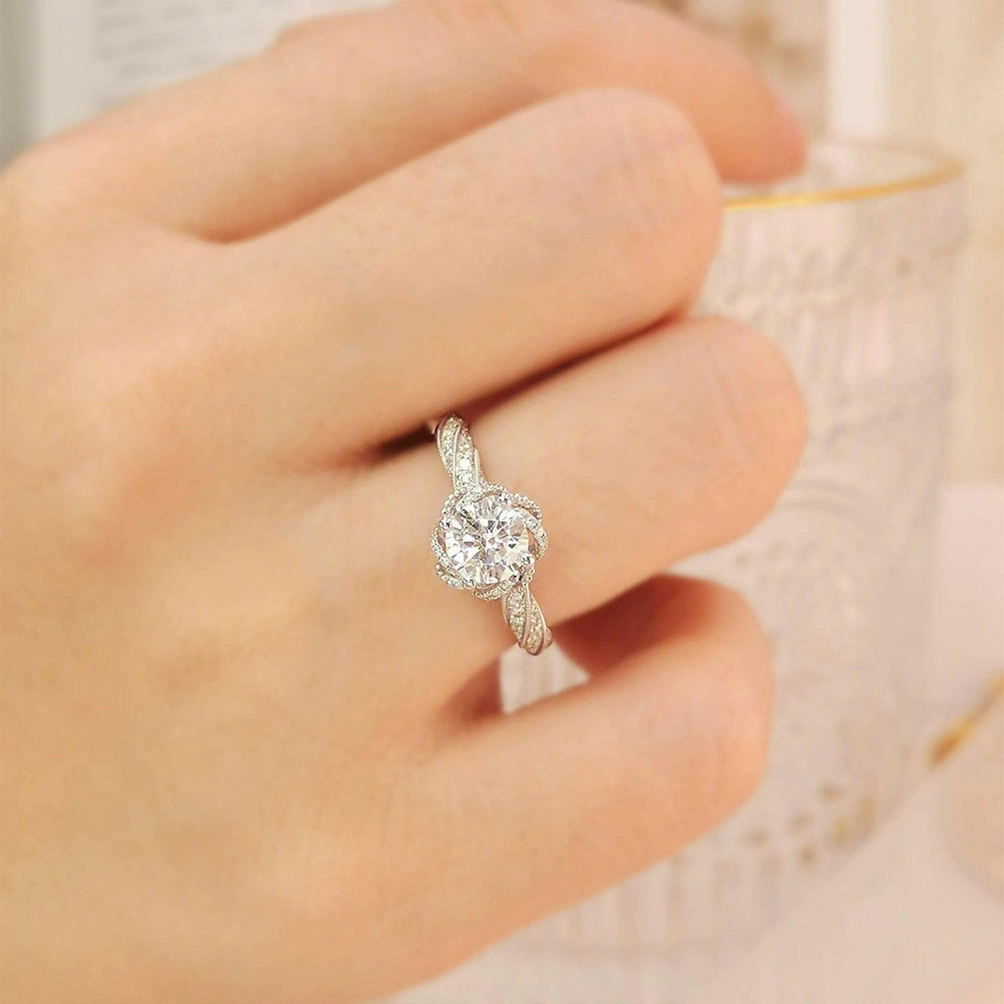 18k White Gold Round Diamond Twist Engagement Ring-Evani Naomi Jewelry