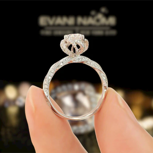 18k White Gold Round Diamond Twist Engagement Ring-Evani Naomi Jewelry