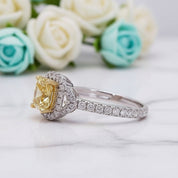 18k White Gold Yellow Cushion Cut Diamond Halo Engagement Ring-Evani Naomi Jewelry