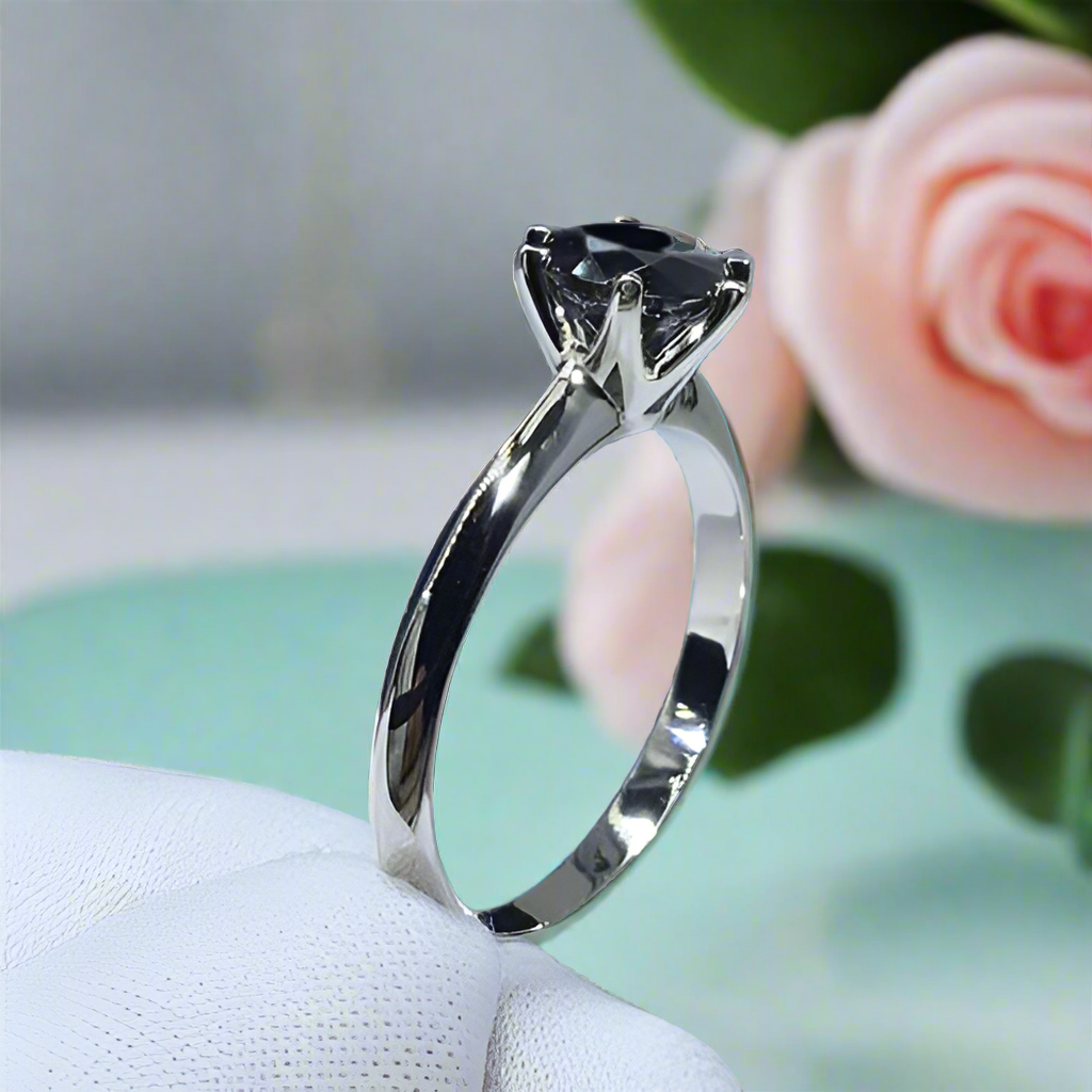 1.0 Ct Black Round Cut Diamond Engagement Ring-Evani Naomi Jewelry