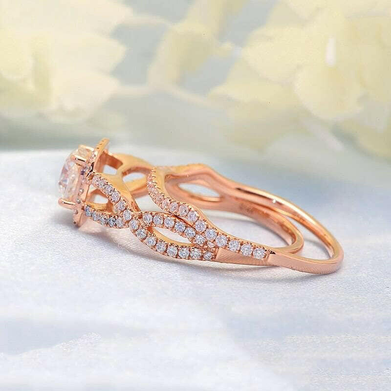 1.0 Ct Cushion Cut Diamond 18k Rose Gold Halo Engagement Ring-Evani Naomi Jewelry