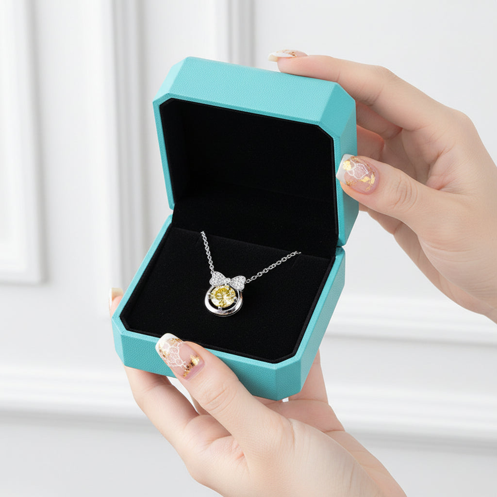 1.0 Ct Moissanite Bowknot Topaz and Citrine Pendant Necklace-Evani Jewelry