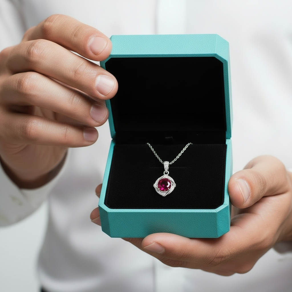 1.0 Ct Clavicle Ruby Pendant Necklace-Evani Jewelry