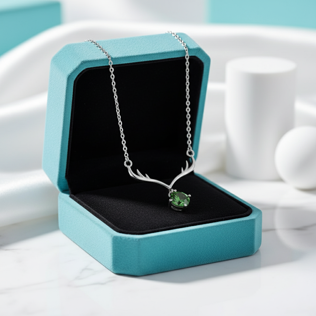 1.0 Ct Emerald Birthstone Deer Pendant Necklace-Evani Jewelry