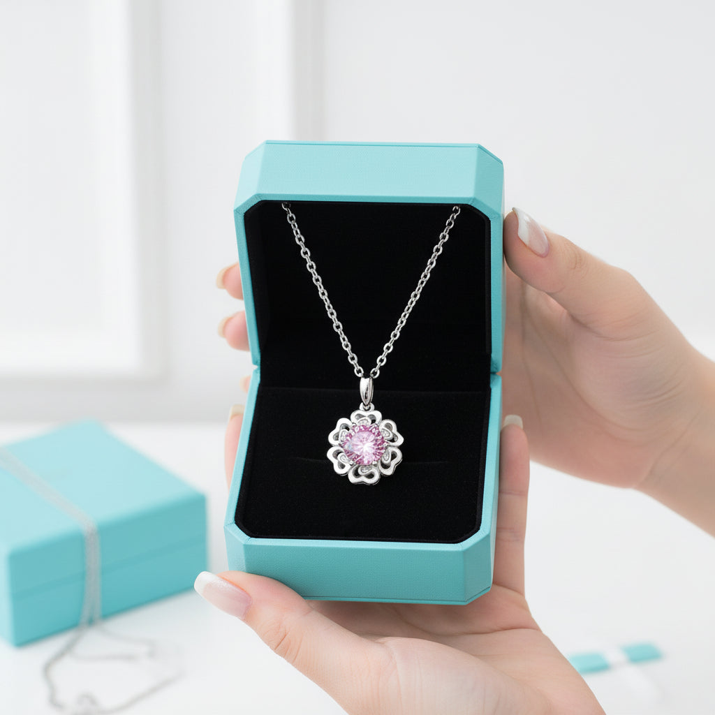 1.0 Ct Flower Tourmaline Birthstone Pendant Necklace-Evani Jewelry