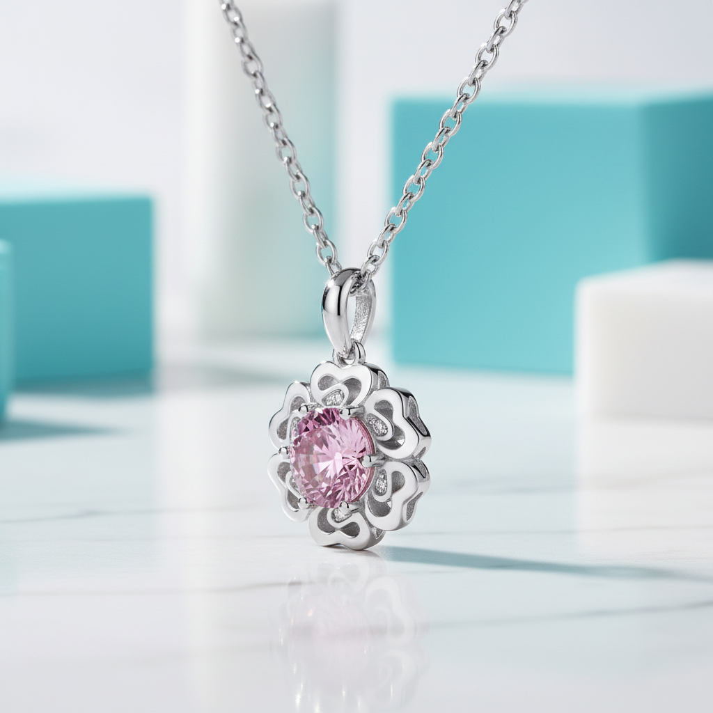 1.0 Ct Flower Tourmaline Birthstone Pendant Necklace - Evani Naomi Jewelry
