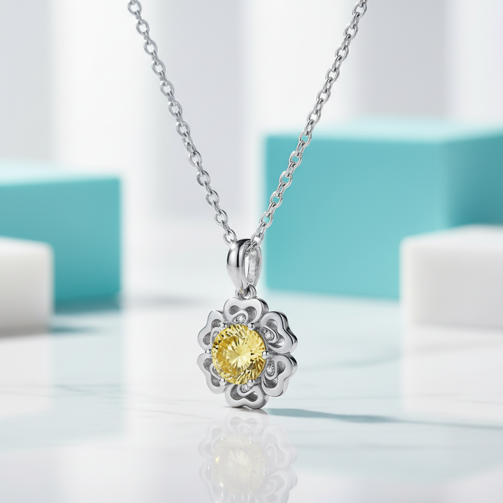 1.0 Ct Flower Topaz and Citrine Birthstone Pendant Necklace - Evani Naomi Jewelry