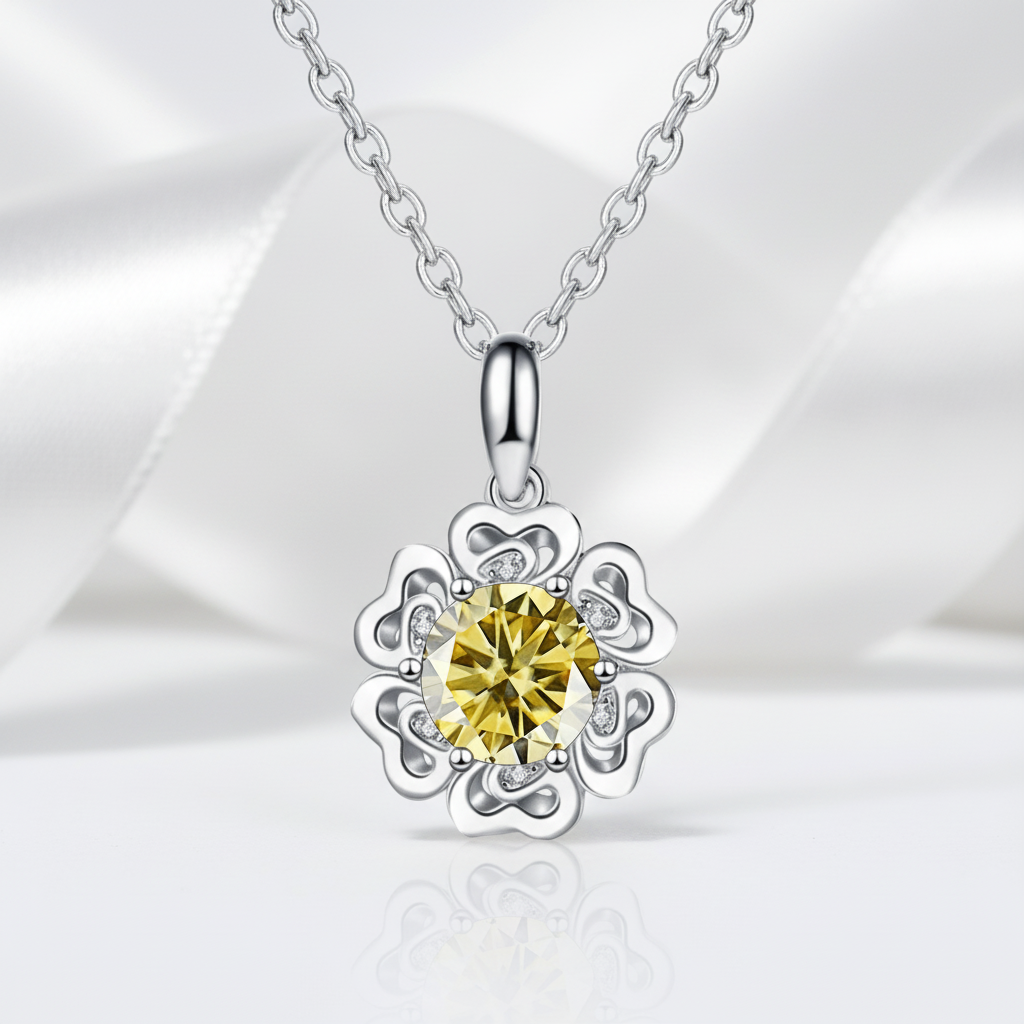1.0 Ct Flower Topaz and Citrine Birthstone Pendant Necklace - Evani Naomi Jewelry