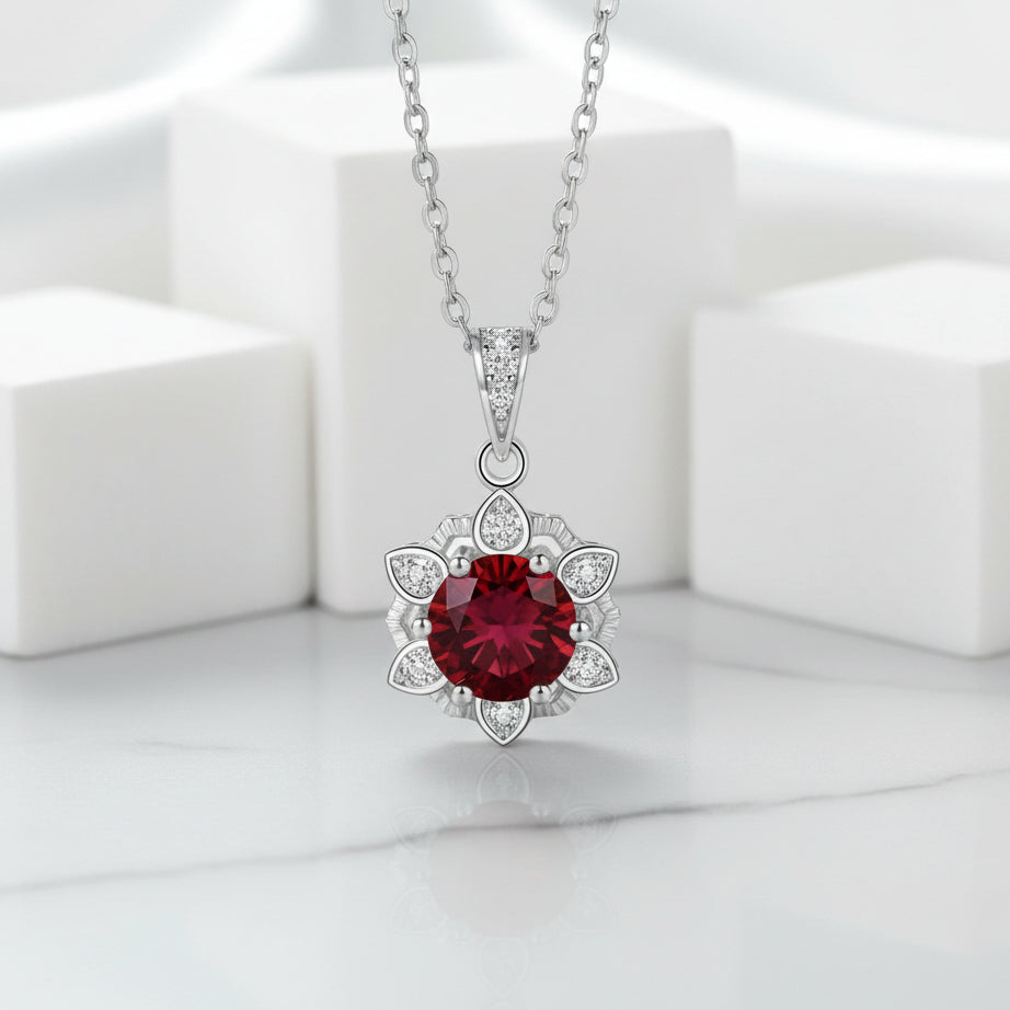 1.0 Ct Ruby Snowflake Pendant Necklace-Evani Jewelry