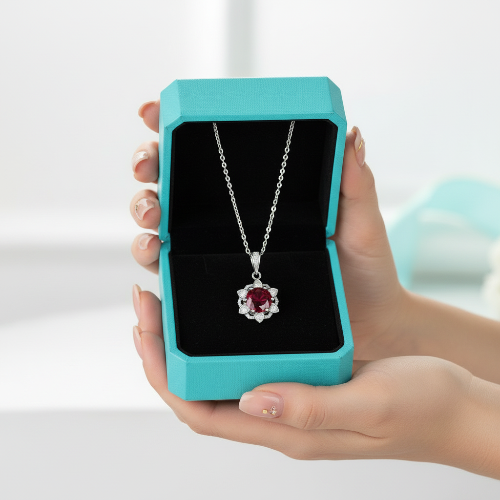 1.0 Ct Ruby Snowflake Pendant Necklace-Evani Jewelry
