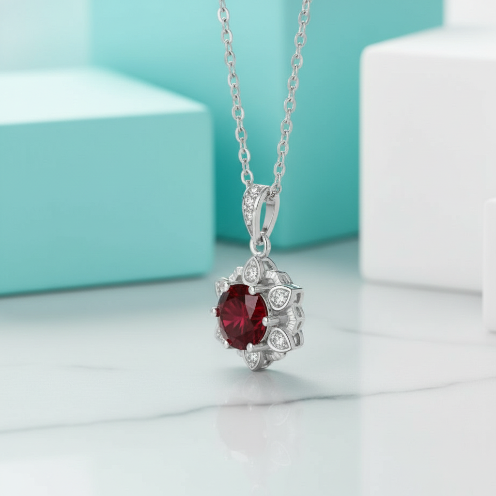 1.0 Ct Ruby Snowflake Pendant Necklace-Evani Jewelry