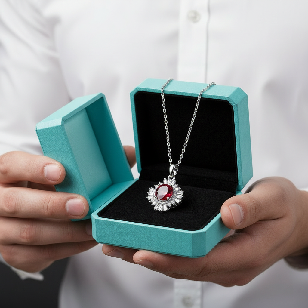 1.0 Ct Ruby Sunflower Pendant Necklace-Evani Jewelry