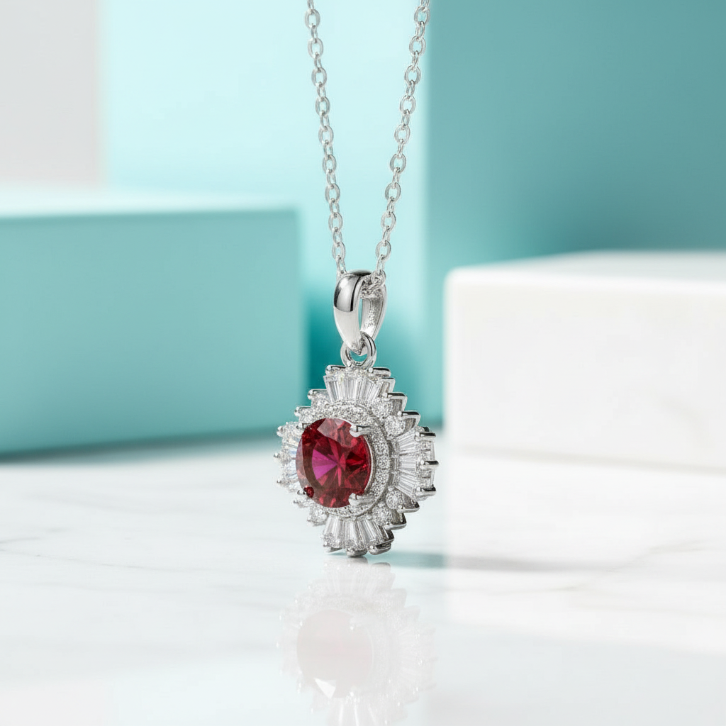 1.0 Ct Ruby Sunflower Pendant Necklace-Evani Jewelry