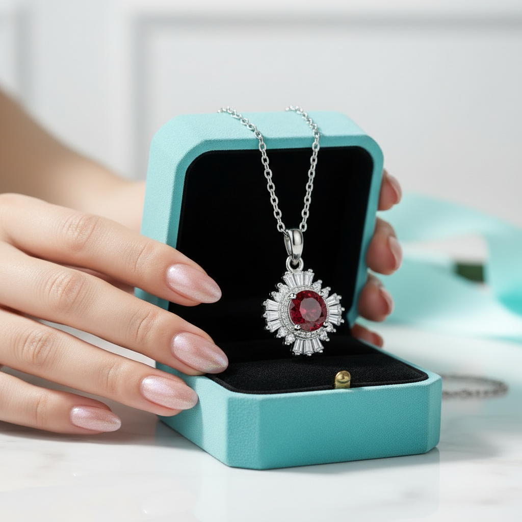 1.0 Ct Ruby Sunflower Pendant Necklace-Evani Jewelry
