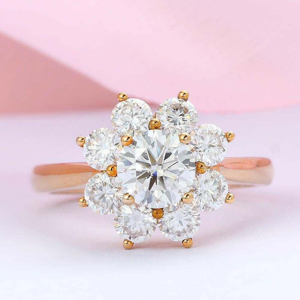 1.0 Ct Flower Shape Diamond Halo Engagement Ring-Evani Naomi Jewelry