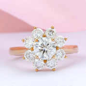 1.0 Ct Flower Shape Diamond Halo Engagement Ring-Evani Naomi Jewelry