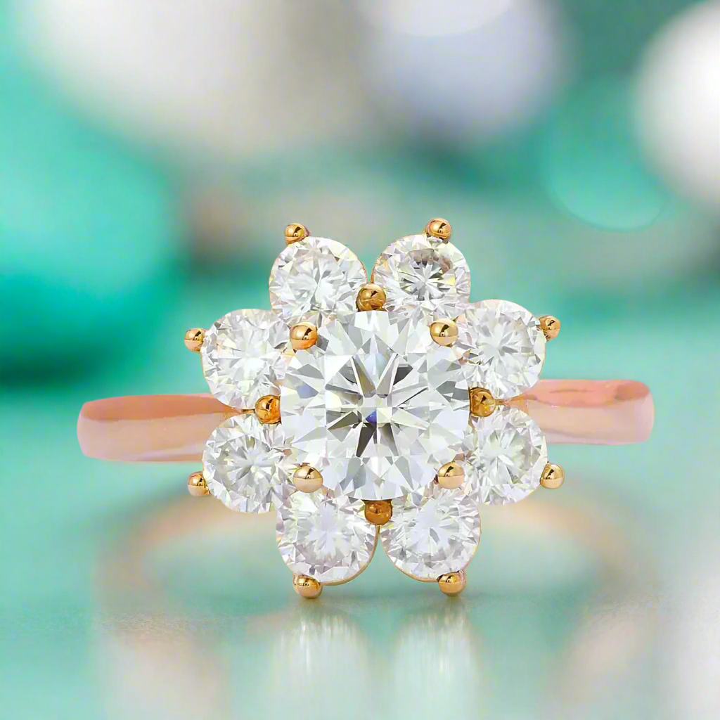 1.0 Ct Flower Shape Diamond Halo Engagement Ring-Evani Naomi Jewelry