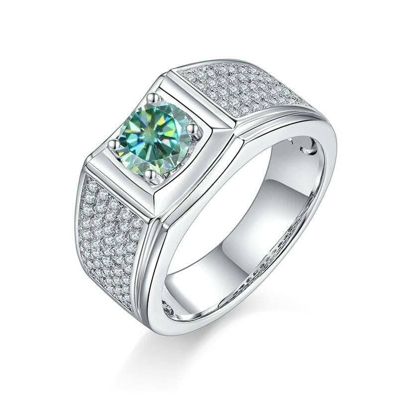 1.0 Ct Green Round Diamond Iced Out Men's Wedding Ring-Evani Naomi Jewelry