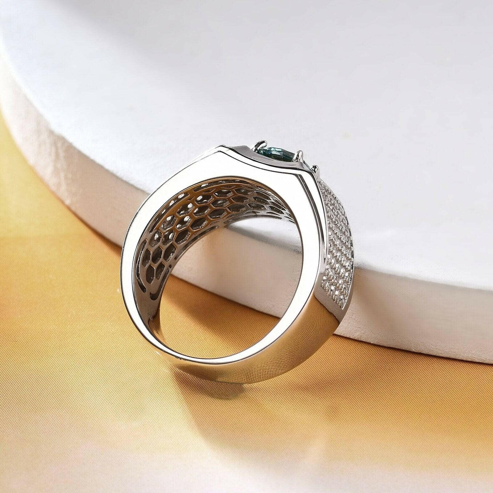 1.0 Ct Green Round Diamond Iced Out Men's Wedding Ring-Evani Naomi Jewelry